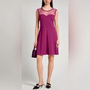 Red Valentino Sleeveless Fit & Flare Dress w Tulle Illusion Bodice Fuschia Sz S